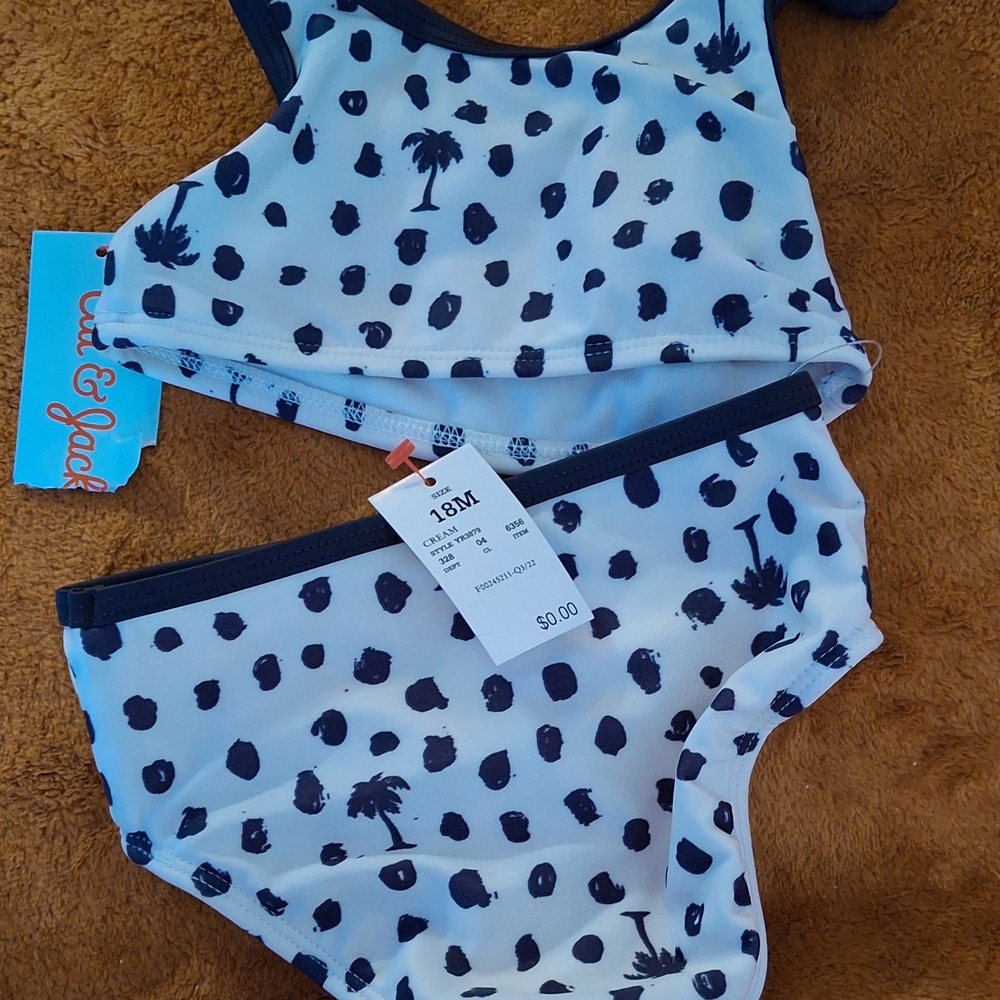 Polka Dot And Palm Trees. Kids Swimsuit - Black and White